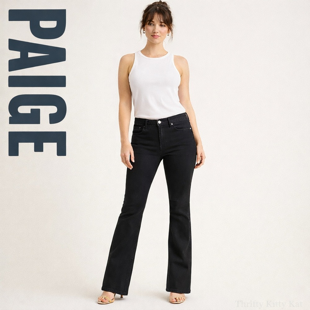 Paige Manhattan Bootcut Jeans Black Shadow Mid Rise Stretch Denim 29